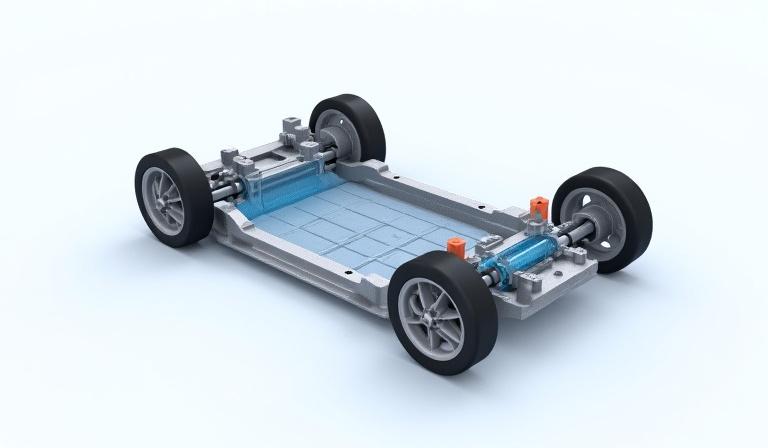 Ett tekniskt diagram som visar strukturen i Polestar 5:s bonded aluminum-chassi.